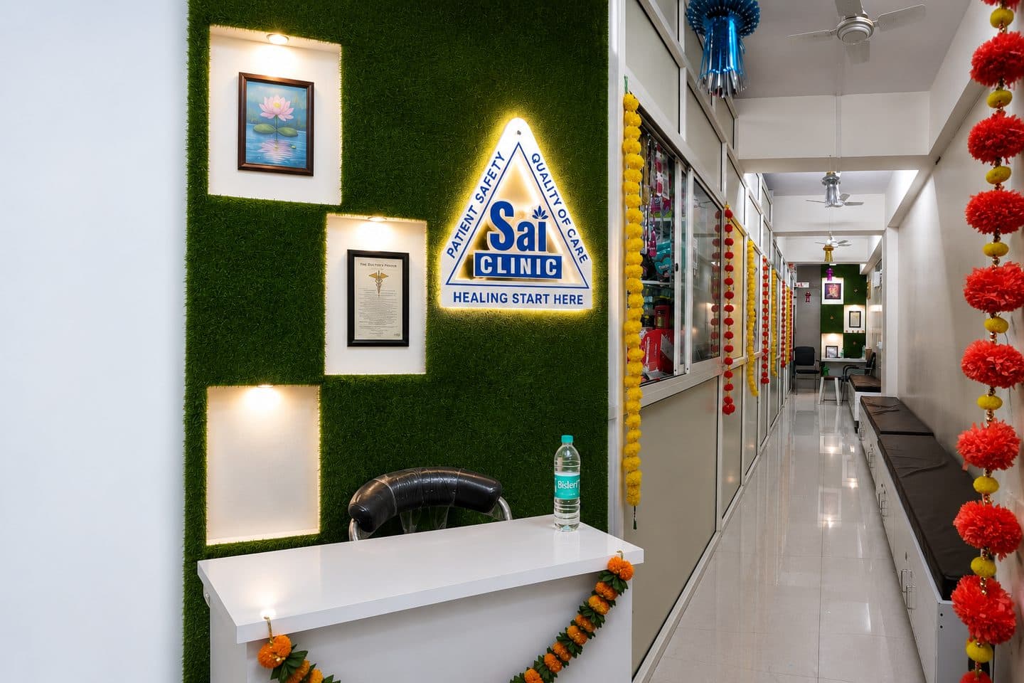 Reception area at Shree Sai Polyclinic, Vasai West